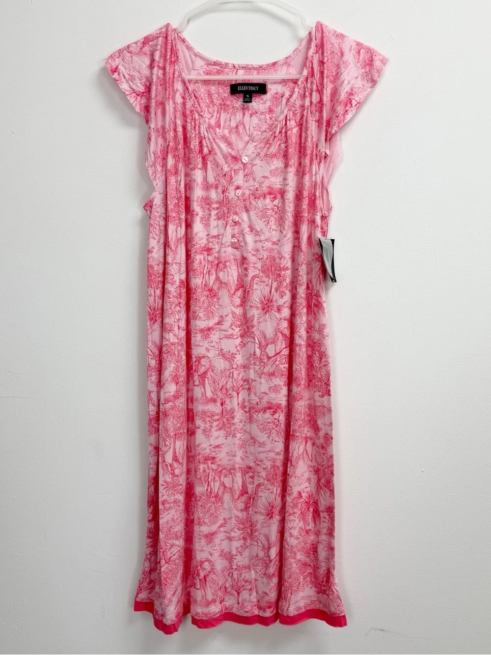Ellen Tracy Nightgown Womens Small Pink Elephant Pattern Pajamas NWT N10025